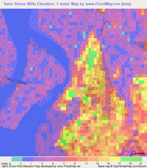 Saint Simon Mills,US Elevation Map