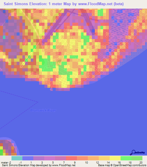 Saint Simons,US Elevation Map