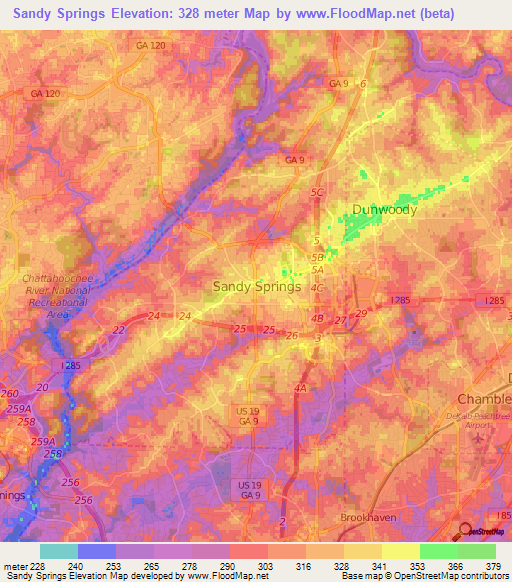 Sandy Springs,US Elevation Map