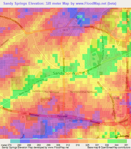 Sandy Springs,US Elevation Map