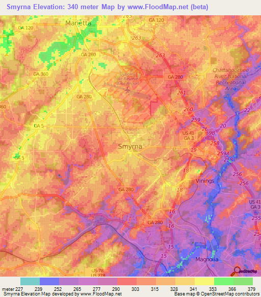 Smyrna,US Elevation Map