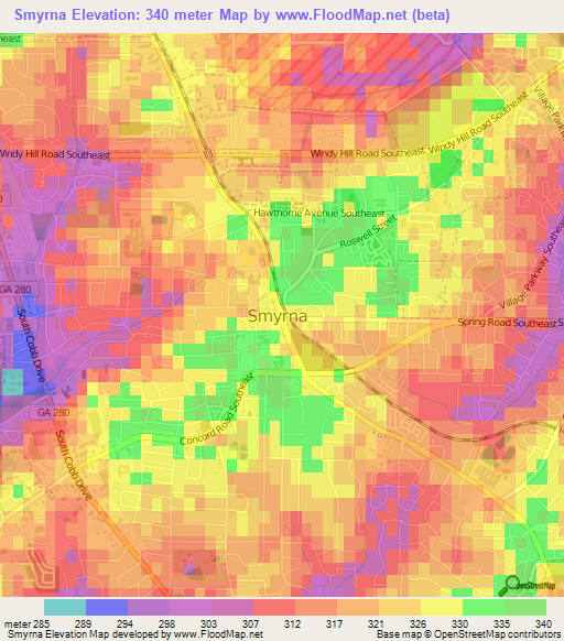 Smyrna,US Elevation Map