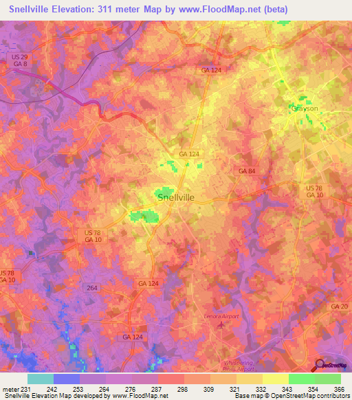 Snellville,US Elevation Map