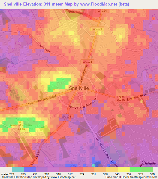 Snellville,US Elevation Map