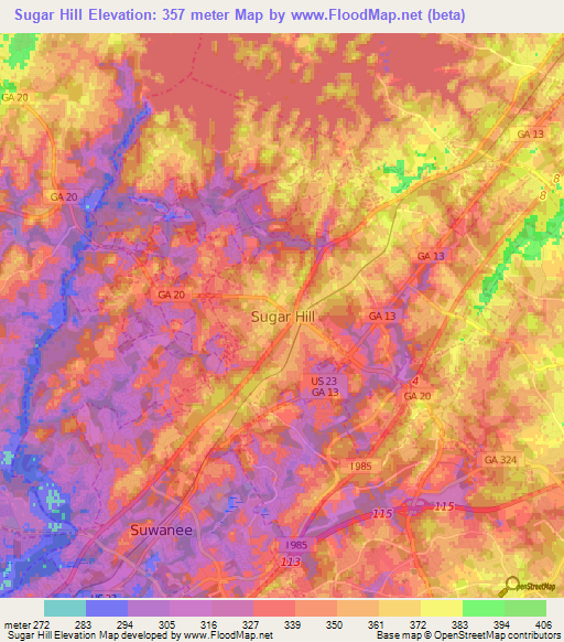 Sugar Hill,US Elevation Map