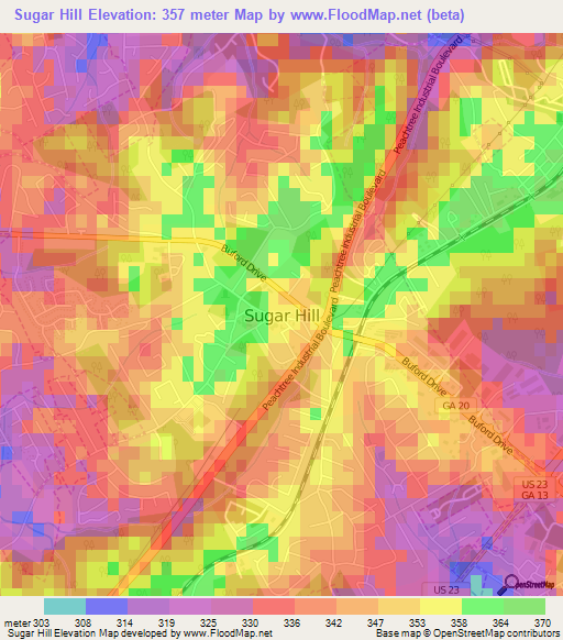 Sugar Hill,US Elevation Map