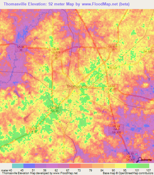 Thomasville,US Elevation Map