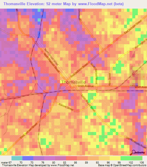 Thomasville,US Elevation Map