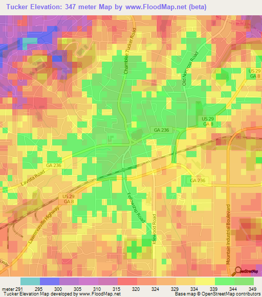 Tucker,US Elevation Map