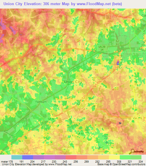 Union City,US Elevation Map