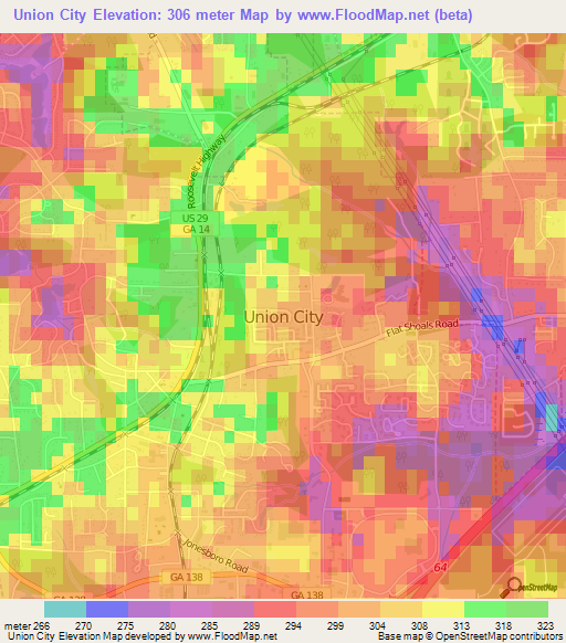 Union City,US Elevation Map