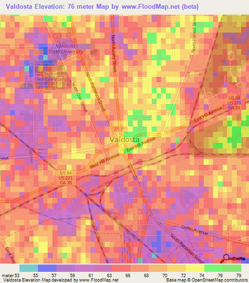 Valdosta,US Elevation Map