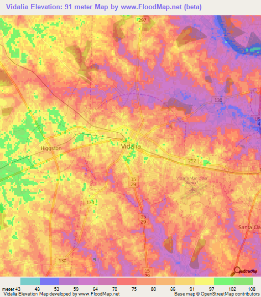 Vidalia,US Elevation Map