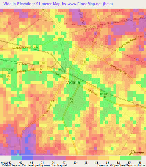 Vidalia,US Elevation Map