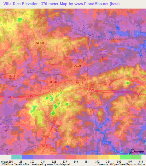 Villa Rica,US Elevation Map