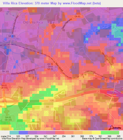 Villa Rica,US Elevation Map