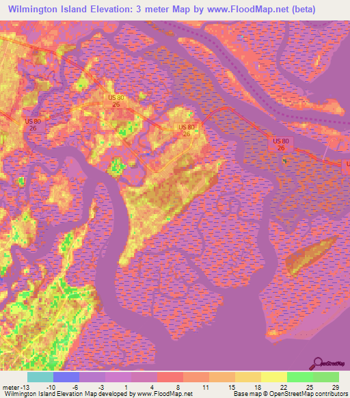 Wilmington Island,US Elevation Map