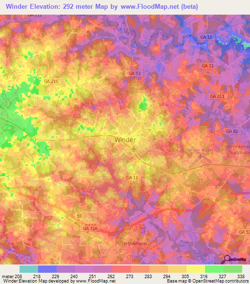 Winder,US Elevation Map