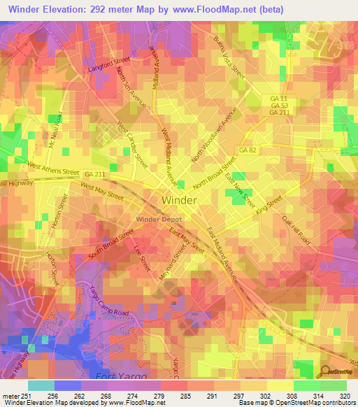 Winder,US Elevation Map