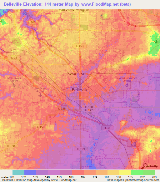 Belleville,US Elevation Map