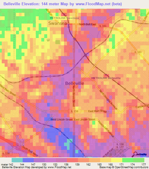 Belleville,US Elevation Map