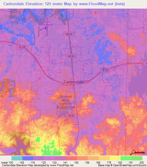 Carbondale,US Elevation Map