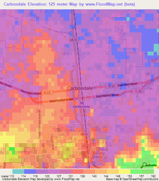 Carbondale,US Elevation Map