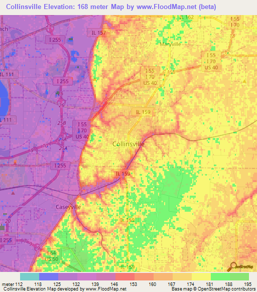 Collinsville,US Elevation Map