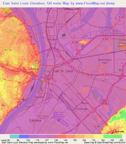 East Saint Louis,US Elevation Map