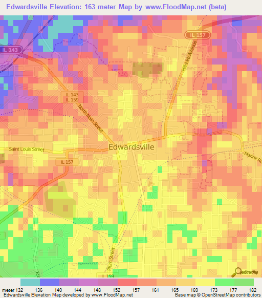 Edwardsville,US Elevation Map