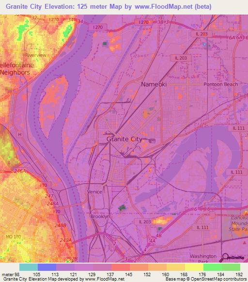 Granite City,US Elevation Map