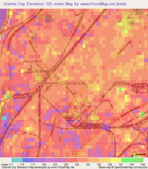 Granite City,US Elevation Map