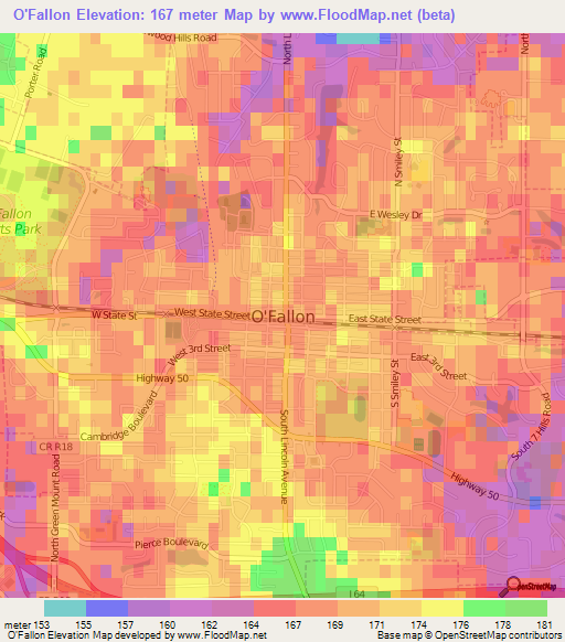 O'Fallon,US Elevation Map