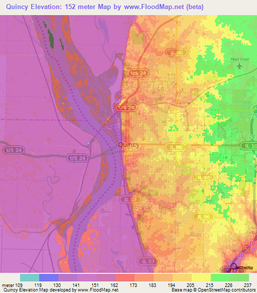 Quincy,US Elevation Map