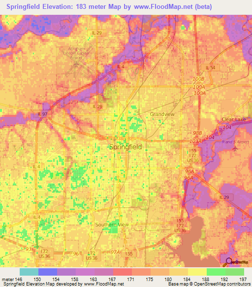 Springfield,US Elevation Map