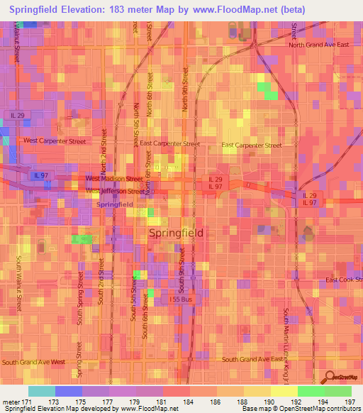 Springfield,US Elevation Map