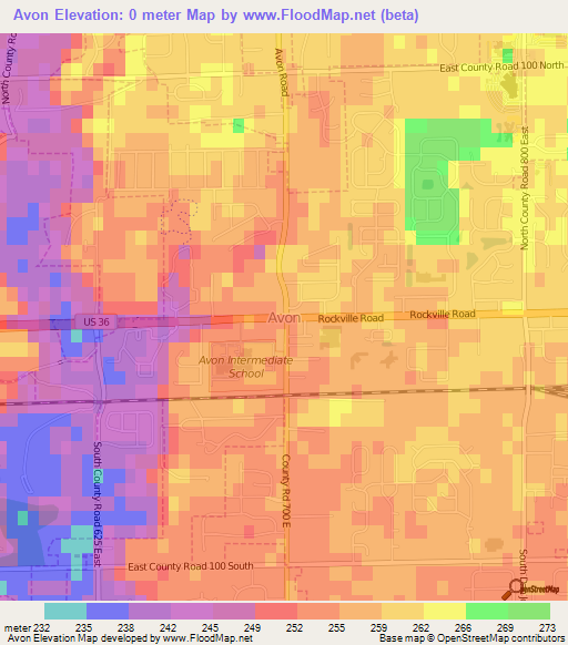 Avon,US Elevation Map