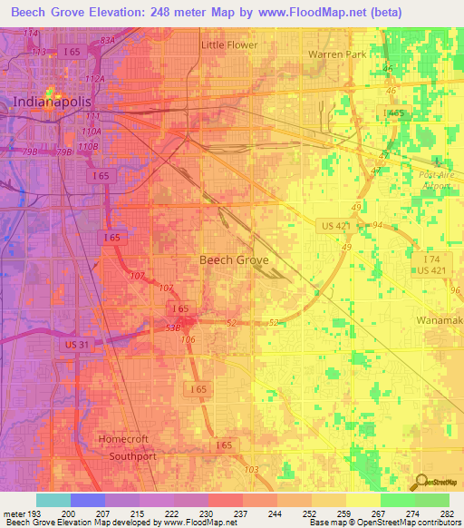 Beech Grove,US Elevation Map