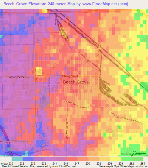 Beech Grove,US Elevation Map