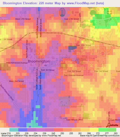 Bloomington,US Elevation Map