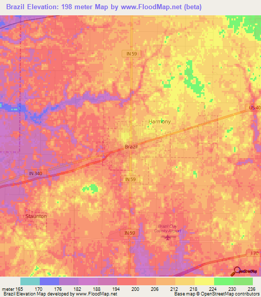 Brazil,US Elevation Map