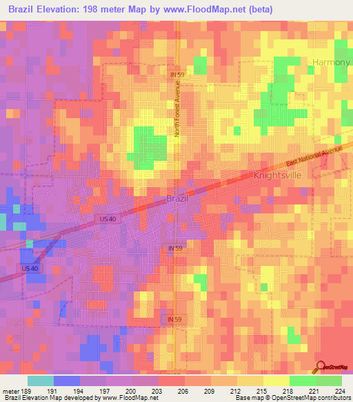 Brazil,US Elevation Map