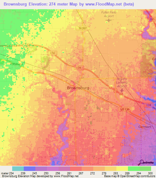 Brownsburg,US Elevation Map