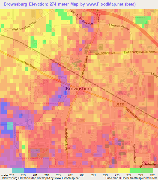 Brownsburg,US Elevation Map