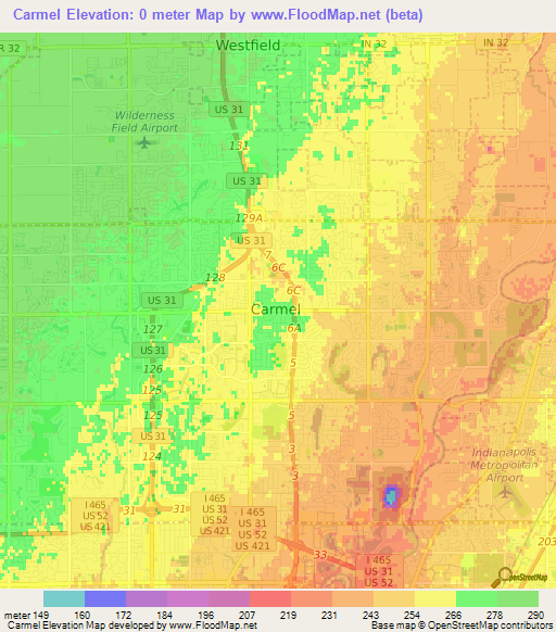 Carmel,US Elevation Map