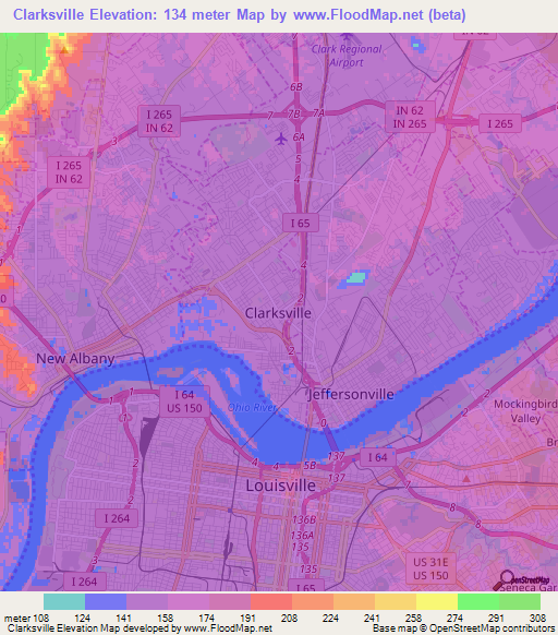 Clarksville,US Elevation Map