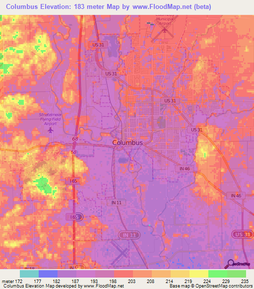 Columbus,US Elevation Map