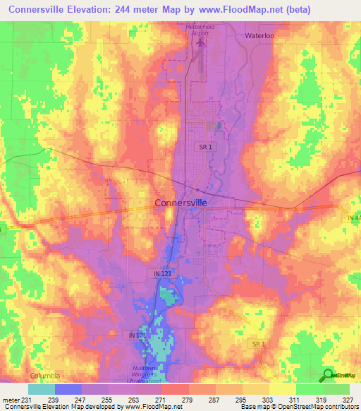 Connersville,US Elevation Map