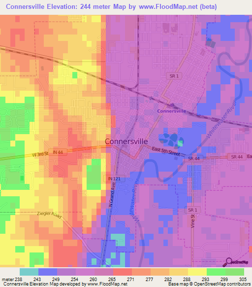 Connersville,US Elevation Map