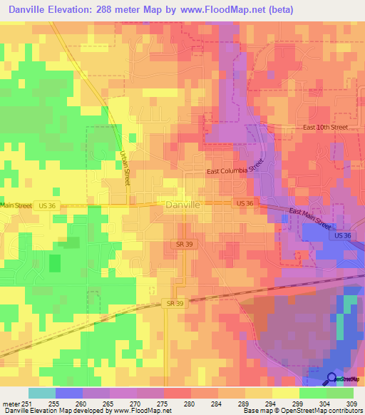 Danville,US Elevation Map